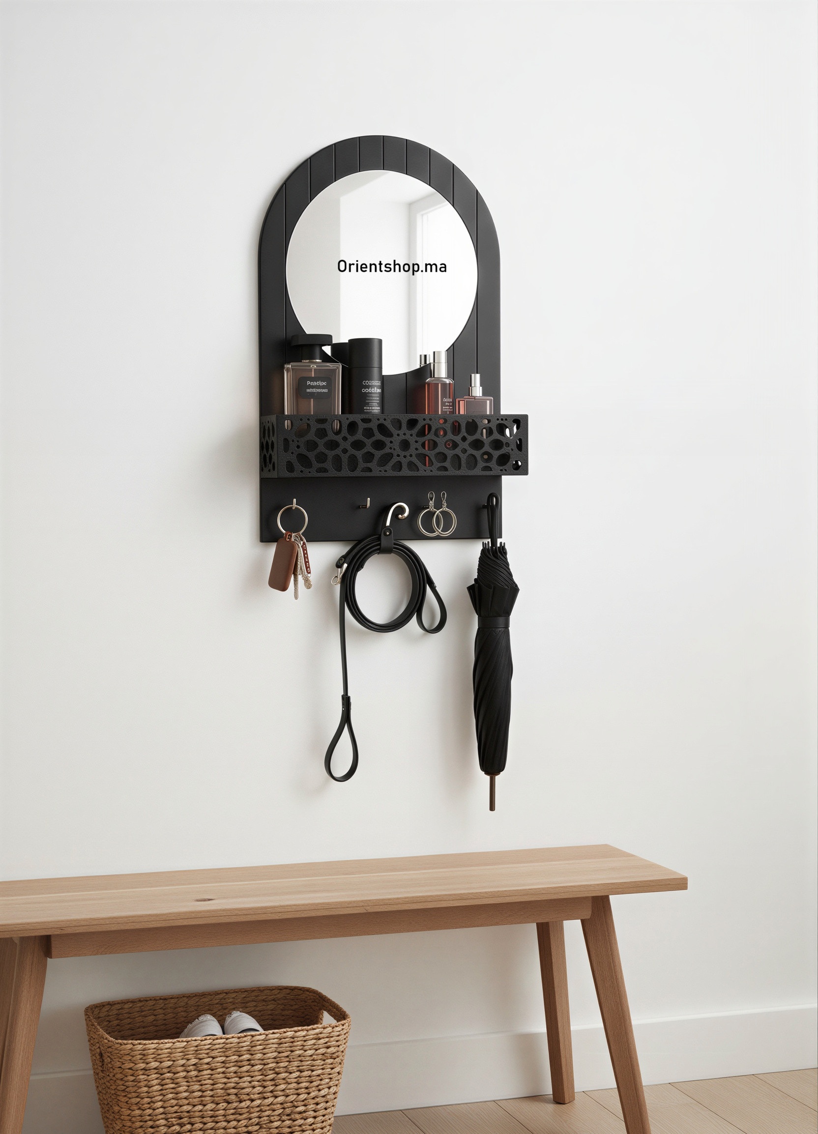 منظم مدخل منزلي متعدد الاستخدام مع مرآة ورف تخزين – Image 4